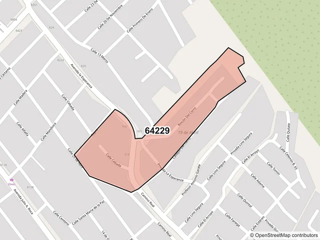 Mapa del código postal 64229, Monterrey, Nuevo León