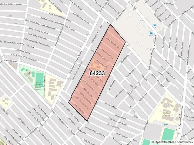 Mapa del código postal 64233, Monterrey, Nuevo León