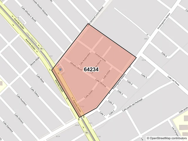 Mapa del código postal 64234, Monterrey, Nuevo León