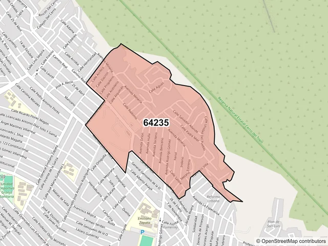 Mapa del código postal 64235, Monterrey, Nuevo León