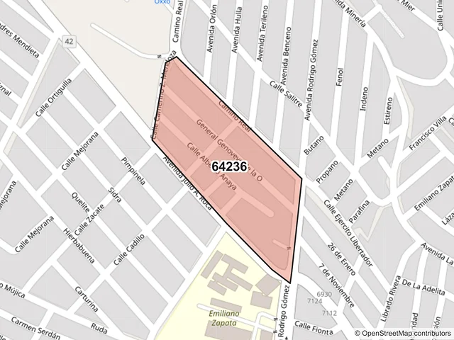 Mapa del código postal 64236, Monterrey, Nuevo León