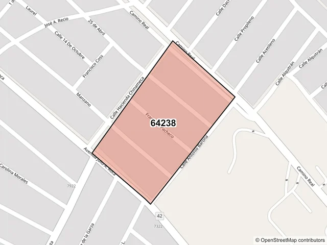 Mapa del código postal 64238, Monterrey, Nuevo León