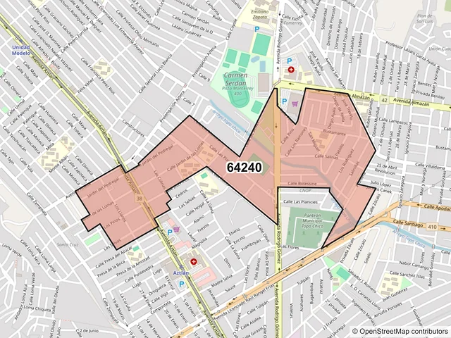 Mapa del código postal 64240, Monterrey, Nuevo León
