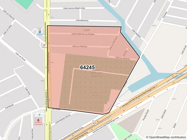 Mapa del código postal 64245, Monterrey, Nuevo León