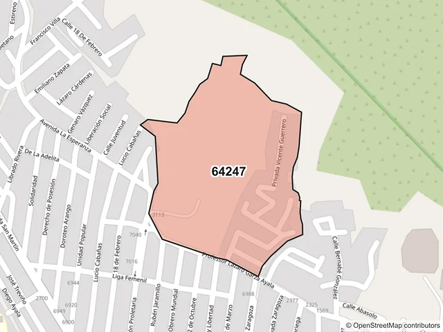 Mapa del código postal 64247, Monterrey, Nuevo León