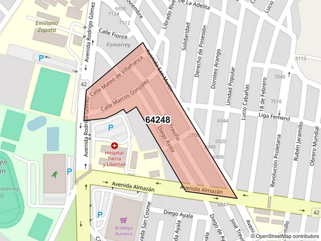 Mapa del código postal 64248, Monterrey, Nuevo León