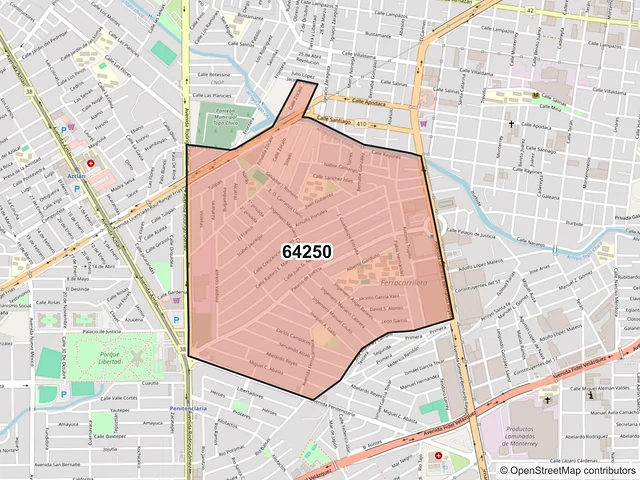 Mapa del código postal 64250, Monterrey, Nuevo León