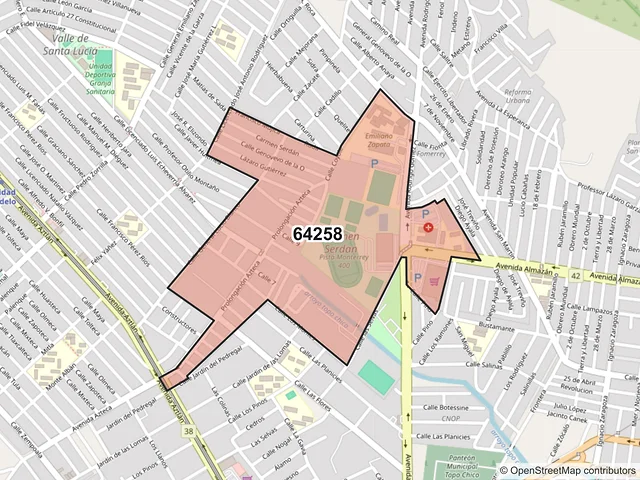 Mapa del código postal 64258, Monterrey, Nuevo León