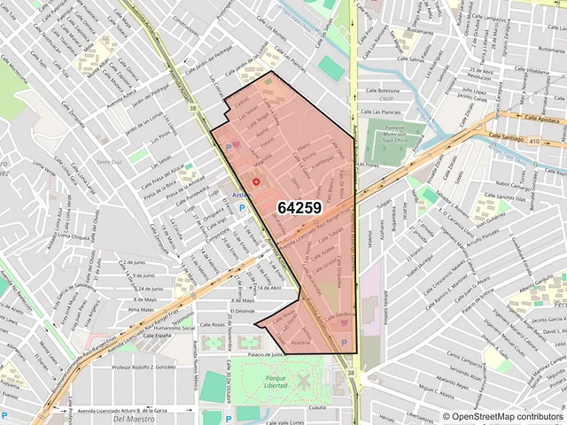 Mapa del código postal 64259, Monterrey, Nuevo León