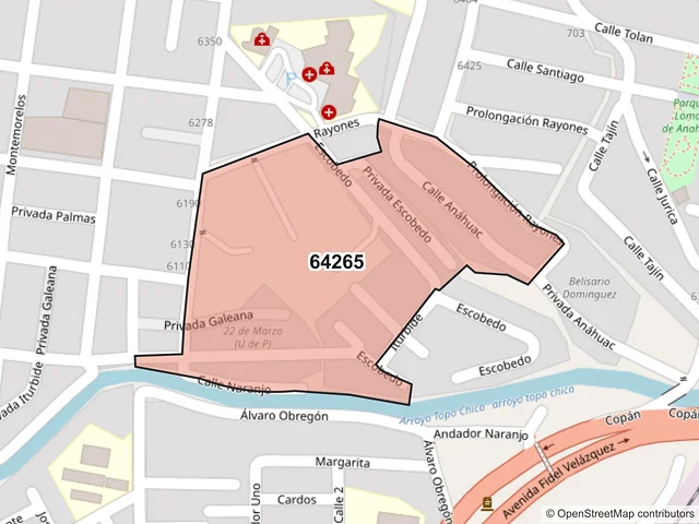 Mapa del código postal 64265, Monterrey, Nuevo León