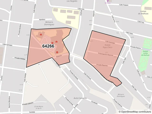 Mapa del código postal 64266, Monterrey, Nuevo León