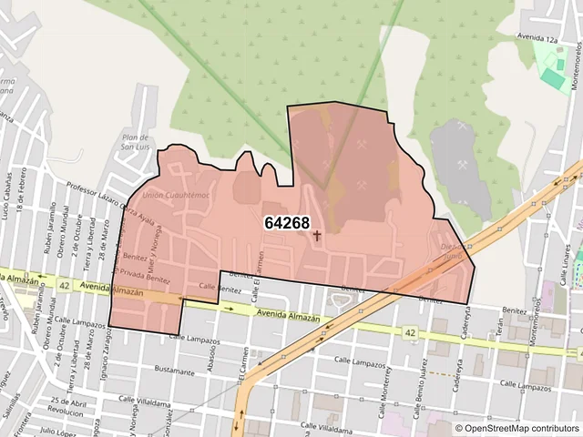 Mapa del código postal 64268, Monterrey, Nuevo León