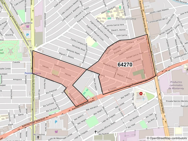 Mapa del código postal 64270, Monterrey, Nuevo León