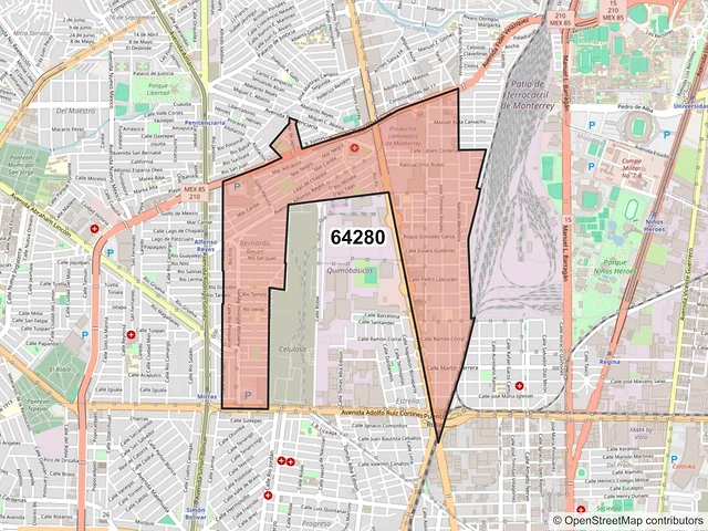 Mapa del código postal 64280, Monterrey, Nuevo León