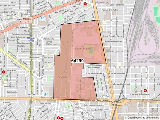 Mapa del código postal 64299, Monterrey, Nuevo León