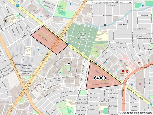 Mapa del código postal 64300, Monterrey, Nuevo León