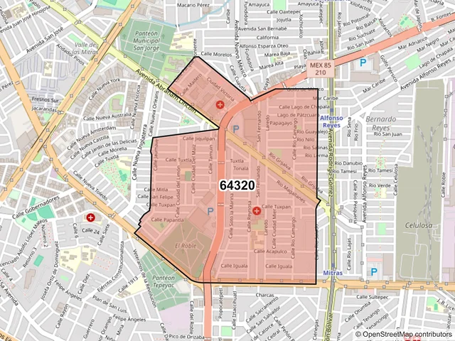 Mapa del código postal 64320, Monterrey, Nuevo León