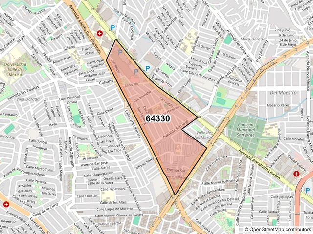 Mapa del código postal 64330, Monterrey, Nuevo León