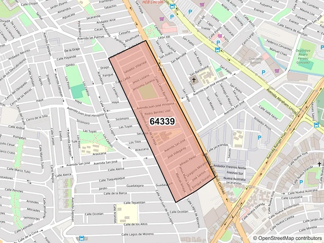 Mapa del código postal 64339, Monterrey, Nuevo León