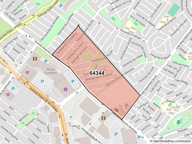 Mapa del código postal 64344, Monterrey, Nuevo León