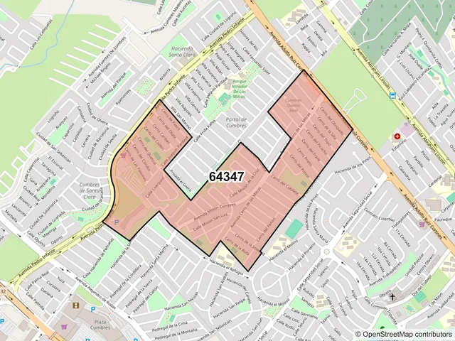 Mapa del código postal 64347, Monterrey, Nuevo León