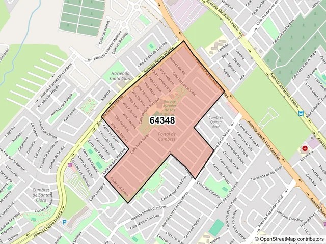 Mapa del código postal 64348, Monterrey, Nuevo León