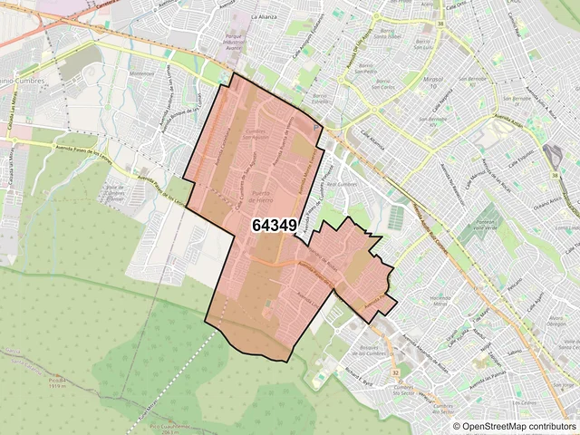 Mapa del código postal 64349, Monterrey, Nuevo León