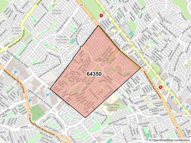 Mapa del código postal 64350, Monterrey, Nuevo León