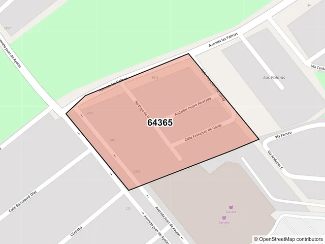 Mapa del código postal 64365, Monterrey, Nuevo León
