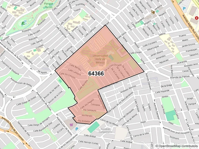Mapa del código postal 64366, Monterrey, Nuevo León