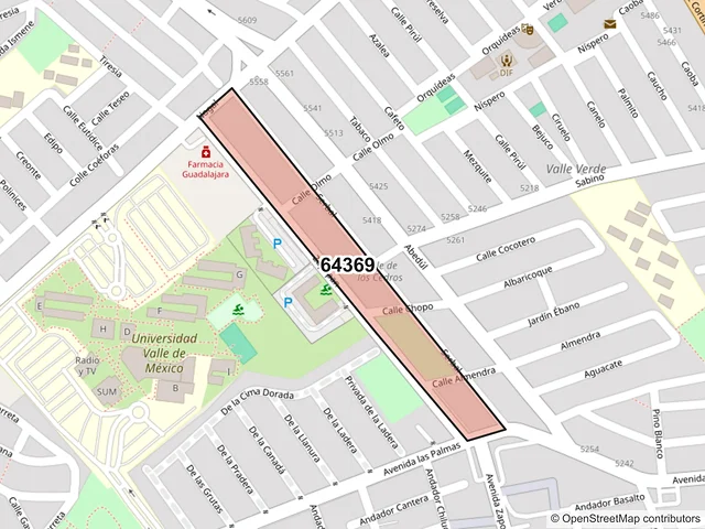 Mapa del código postal 64369, Monterrey, Nuevo León