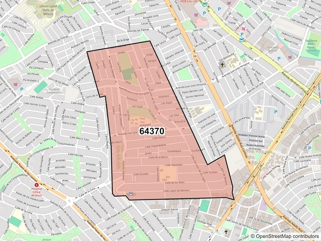 Mapa del código postal 64370, Monterrey, Nuevo León
