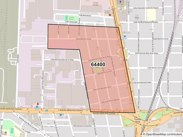 Mapa del código postal 64400, Monterrey, Nuevo León