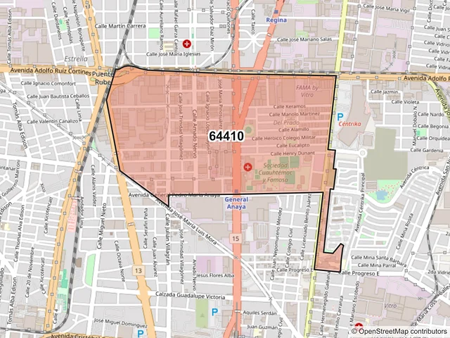 Mapa del código postal 64410, Monterrey, Nuevo León