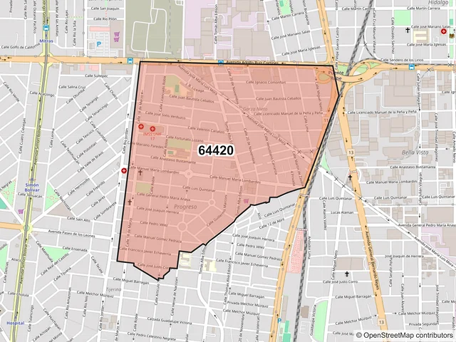 Mapa del código postal 64420, Monterrey, Nuevo León