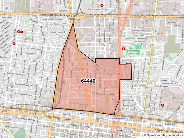 Mapa del código postal 64440, Monterrey, Nuevo León