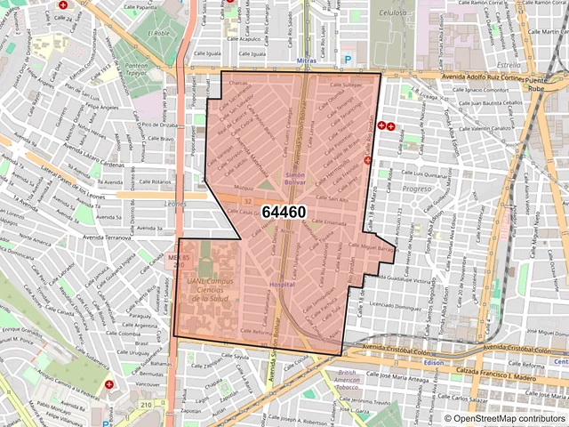 Mapa del código postal 64460, Monterrey, Nuevo León