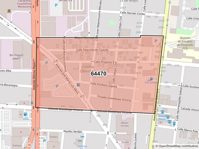 Mapa del código postal 64470, Monterrey, Nuevo León