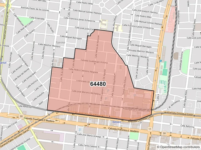 Mapa del código postal 64480, Monterrey, Nuevo León