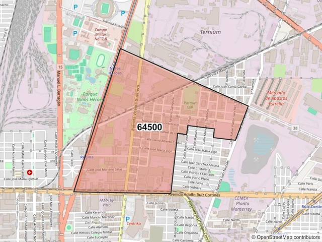Mapa del código postal 64500, Monterrey, Nuevo León