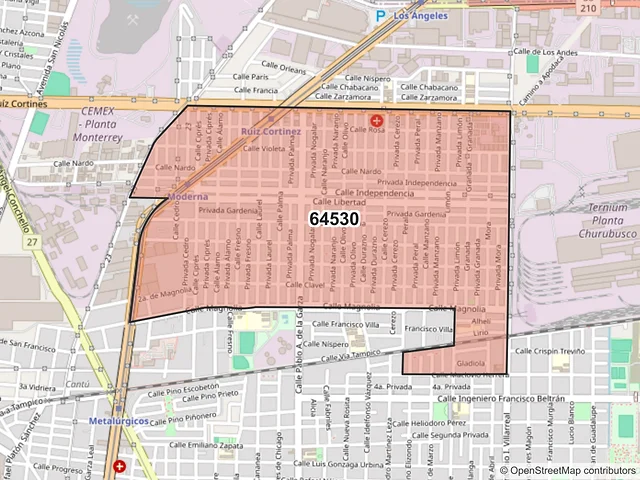Mapa del código postal 64530, Monterrey, Nuevo León