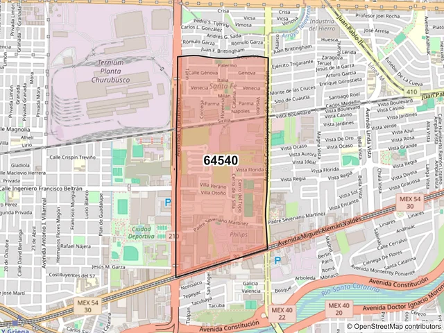 Mapa del código postal 64540, Monterrey, Nuevo León