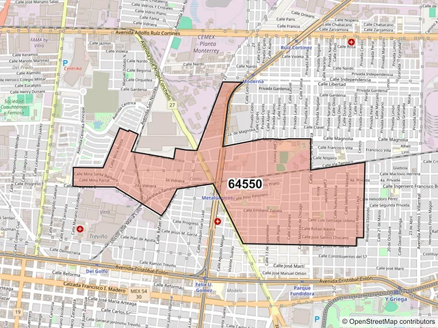 Mapa del código postal 64550, Monterrey, Nuevo León