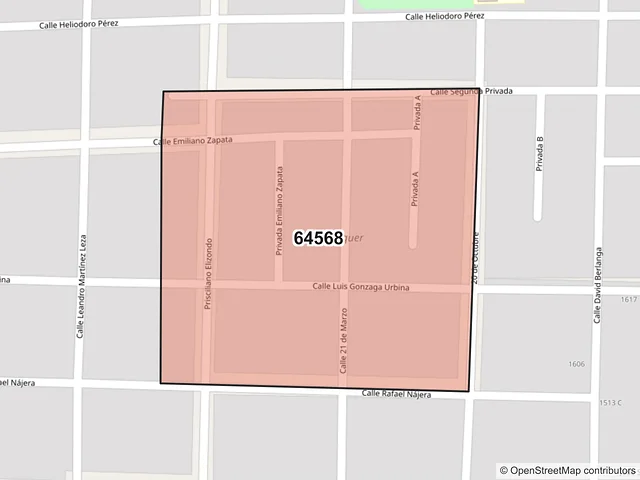 Mapa del código postal 64568, Monterrey, Nuevo León
