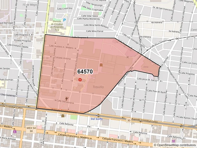 Mapa del código postal 64570, Monterrey, Nuevo León