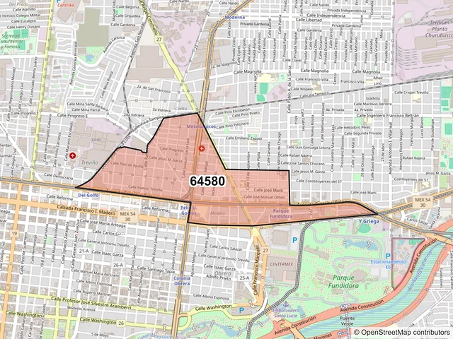 Mapa del código postal 64580, Monterrey, Nuevo León