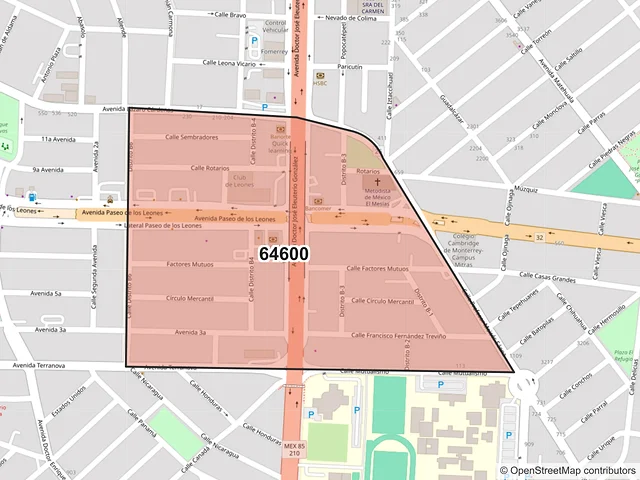 Mapa del código postal 64600, Monterrey, Nuevo León