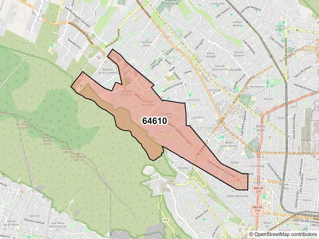 Mapa del código postal 64610, Monterrey, Nuevo León