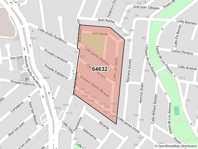 Mapa del código postal 64632, Monterrey, Nuevo León