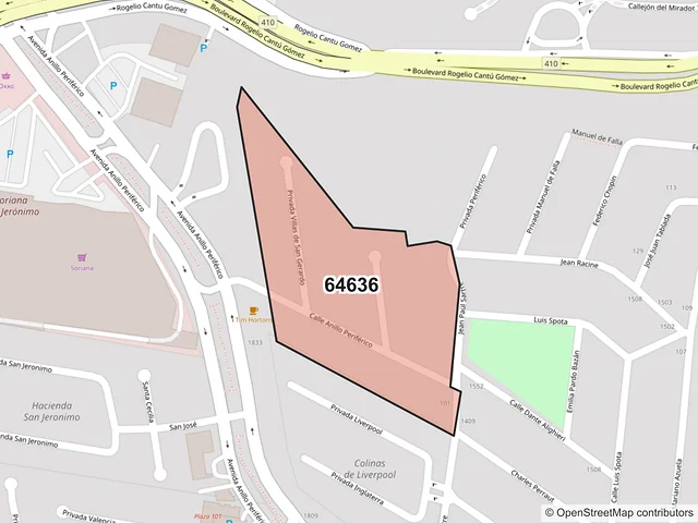 Mapa del código postal 64636, Monterrey, Nuevo León